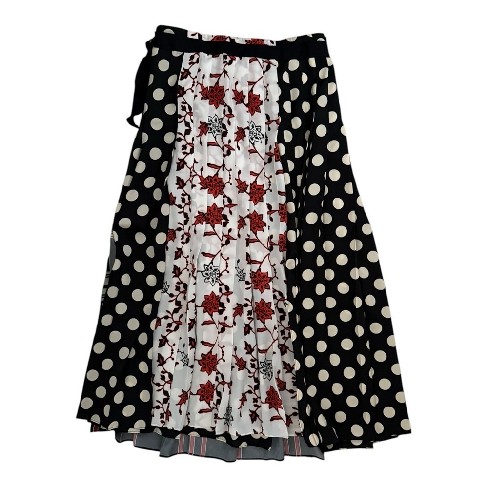 Zara Multicolored Patterned Midi Skirt Pleated Sz XS Wrap Belted Polka Dot Plaid - Picture 3 of 7
